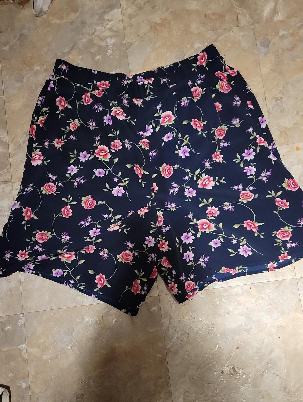 Jaclyn Smith Navy Floral Bermuda Shorts with Pink & Lavender Blooms